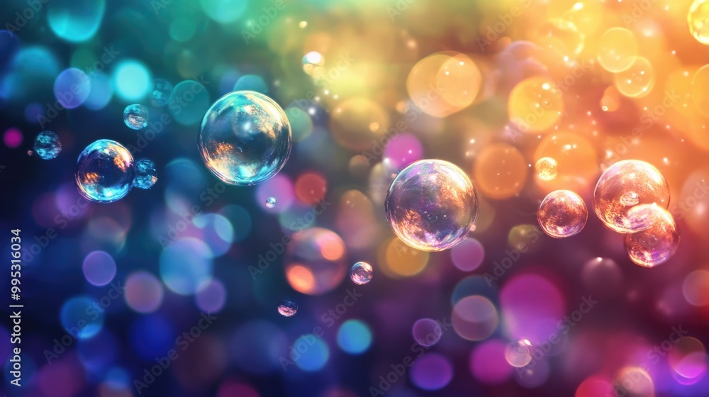 Poster underwater scene featuring colorful sparkling bubbles and glowing elements creating a dreamy defocus
