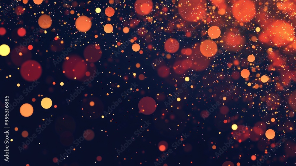 Poster red circular gold glitter confetti with sparkling particles scattered on a dark backdrop charming fe