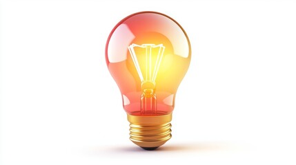 Bright 3D Light Bulb Icon for Innovation and Technology Concepts with Copy Space on White Background