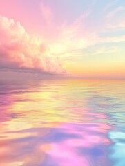Fototapeta premium Vibrant 3D visualization of a rainbow spectrum reflected on water beneath a soft pastel colored sky