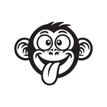 Monkey Face Clipart Design, Monkey Vector illustration in black and white
