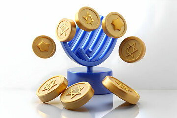 Flat Plain White Background with Scattered Hanukkah Gelt for Minimalist Festive Designs � Ample Copy Space and Clean Aesthetic for Smart Business Use