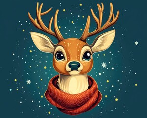 Fantasy Christmas fair 2D cartoon illustration featuring a deer Suitable for use as a logo badge or patch Ideal template for invitations greetings birthdays and party themes