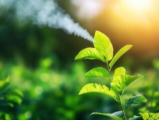 Fototapeta premium Fresh Green Leaf with Sunlight and Steam