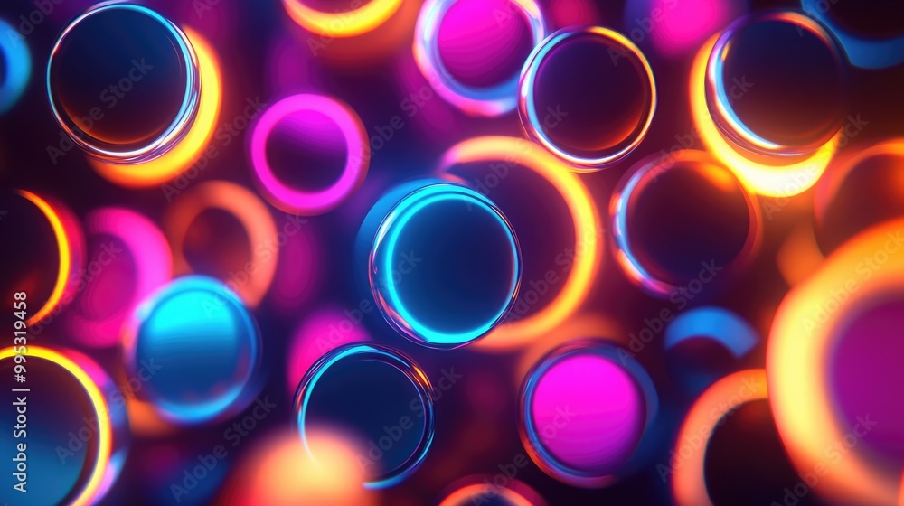 Poster glowing abstract background featuring shiny circles in a 2d cartoon style