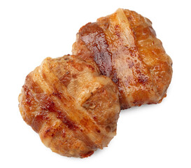 grilled burger meat with bacon isolated on white background. clipping path