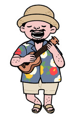 ウクレレを奏でるおじさん