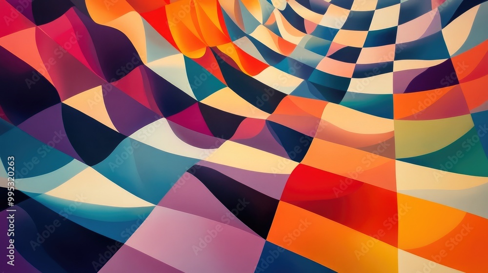 Poster this vibrant checkered geometric background features an array of colors creating a compelling spatia