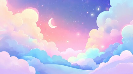 Colorful unicorn backdrop featuring clouds and stars in a pastel sky Enchanting landscape with an abstract whimsical design perfect for a delightful candy themed wallpaper 2D illustration