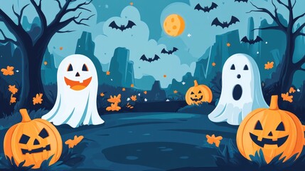 Flat 2D cartoon style Halloween design suitable for flashcards or other creative uses
