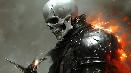 Skeleton Knight with Glowing Shattered Sword in Dark Fantasy Apocalyptic Setting