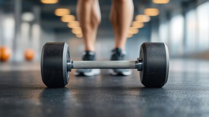 Fototapeta premium Person Ready to Lift Dumbbell in Modern Gym Setting