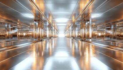 Abstract mirrored surfaces in silver and gold, reflecting light to create a sense of grandeur and exclusivity