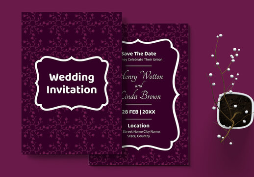 Purple Minimal Wedding Invitation Card