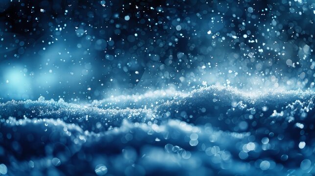 winter night background. magic night snowfall in park. Mist snow blizzard storm. Many snowflakes, cold temperature 