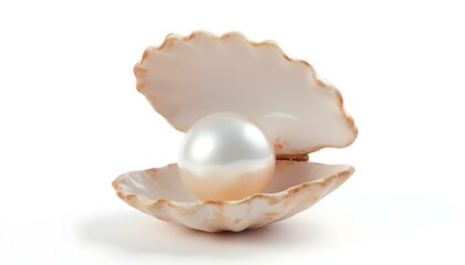 Seashell with large pearl isolated on a white background