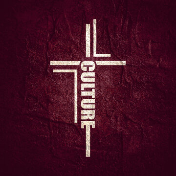 Culture word in the shape of a cross. Christian, religious and church typography concept. Design with christian icon culture.