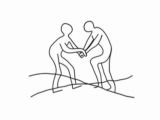 Minimalist Single Line Drawing of Two Figures Helping Each Other Up: A Symbol of Support and Unity