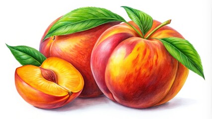 Vibrant Hand-Drawn Peach Illustration on White Background Perfect for Food and Nature Themes