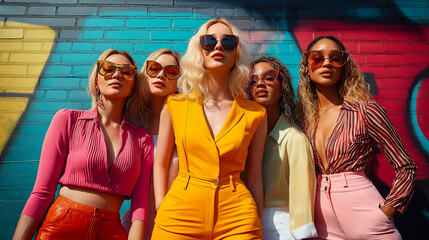 Vibrant fashion shoot with diverse models showcasing inclusive styles, emphasizing body positivity, beauty, and modern trends