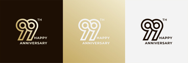 Logo 99th, 99 years anniversary, Creative design template for celebration, greeting and invitation. Editable file