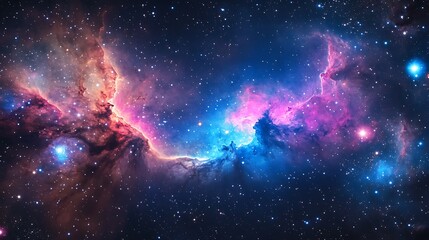 Starry sky landscape view with galaxies and nebulas, planets and astronomical objects view in vast sky