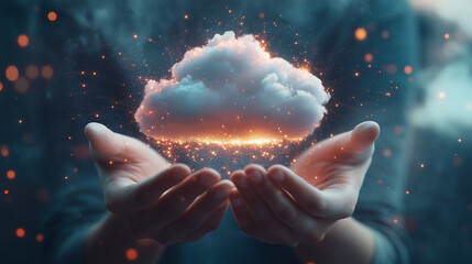 hand holding a digital cloud