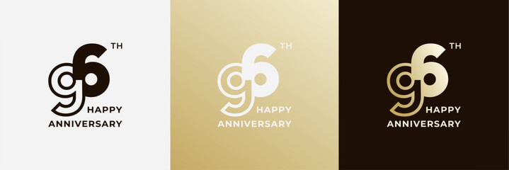 Logo 96th, 96 years anniversary, design template for celebration, birthday, greeting and invitation. Editable file