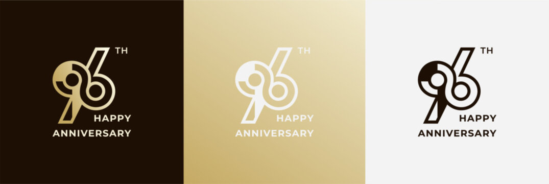 Logo 96th gold color, 96 years anniversary, Creative template for celebration, birthday, greeting and invitation. Editable file