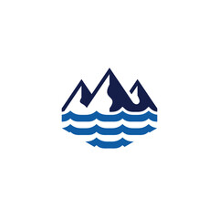 mountain and sea or river logo badge icon design