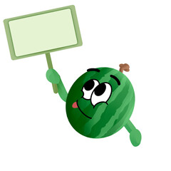 watermelon mascot character holding a blank space sign