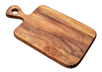 Wooden cutting board with a handle, isolated on transparent cutout background