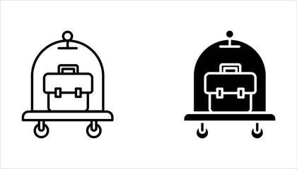 Luggage trolley with case different style icon set on white background