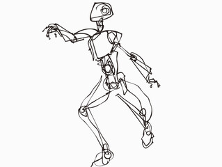 Fototapeta premium Single-Line Robotic Silhouette: Minimalistic Symbolism of Precision and Innovation