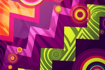 Obraz premium Vector art featuring abstract geometric shapes dynamic zigzag patterns and colorful spirals