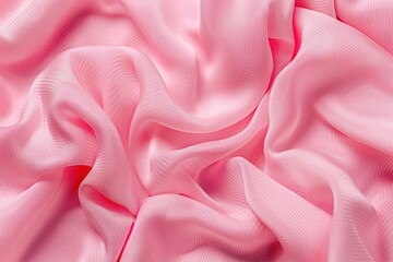 Obraz premium Pink chiffon fabric with soft folds and texture. Close-up photography for design and print. Fashion and textile concept.