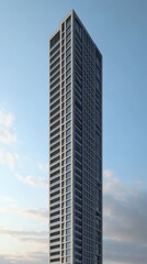 a tall 80 story building facade for mapping onto a 3d model, straight-on view, no angles, 