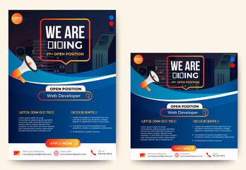 Recruitment advertising template. Recruitment Poster, Job hiring poster, social media, banner, flyer. Digital announcement job vacancies layout