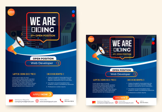 Recruitment advertising template. Recruitment Poster, Job hiring poster, social media, banner, flyer. Digital announcement job vacancies layout
