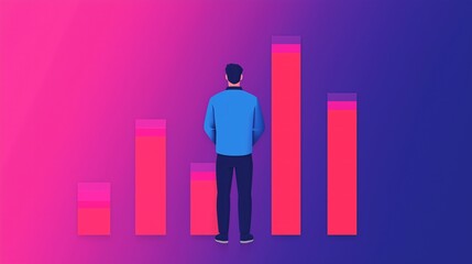 Growth Concept with Man and Colorful Bars