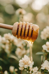 Naklejka premium wooden Honey comb for loaded honey in beautiful garden generated by AI