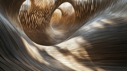 Abstract architectural structure with flowing organic curves and dynamic light play