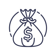 A line drawing of a money bag with a dollar sign, symbolizing financial resources and wealth.