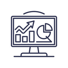 Illustration of a financial dashboard with bar chart, line graph, and pie chart on a computer screen, symbolizing data analysis and financial performance tracking.