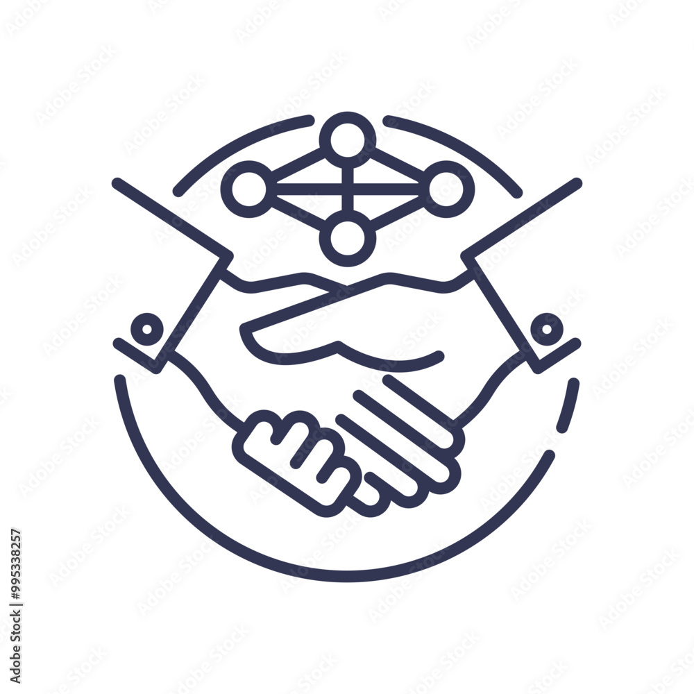 Aufkleber illustration of a handshake and network nodes symbolizing networking, collaboration, and connection.