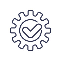Gear with check mark symbolizing permissions, approval, and settings.