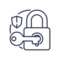 Illustration of a padlock, key, and shield symbolizing security and access control.