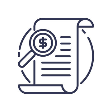magnifying glass examining financial document clip art preview