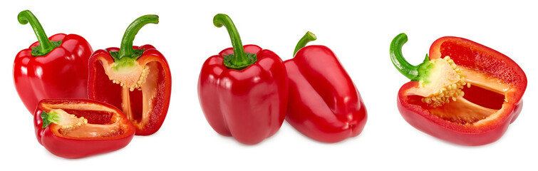sliced red sweet bell pepper isolated on white background. clipping path