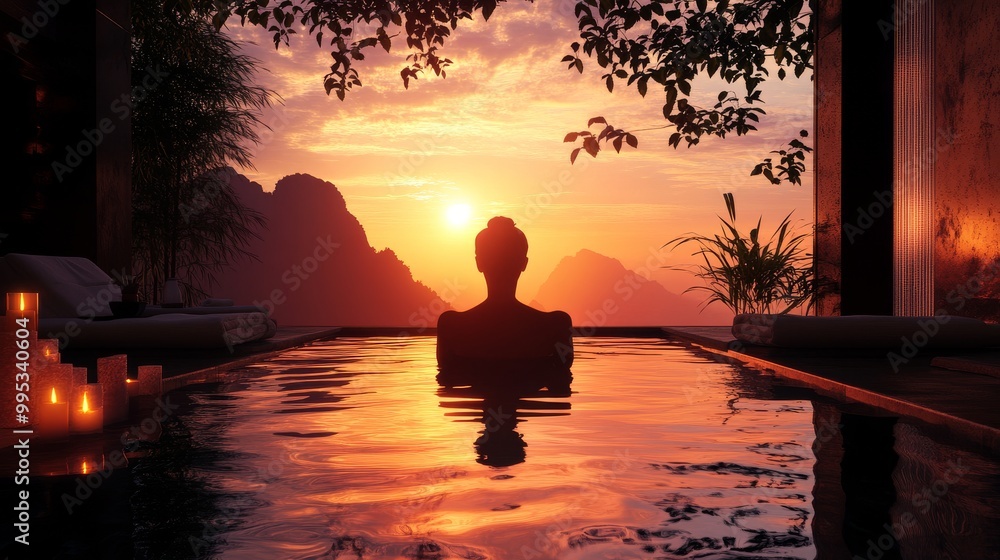 Poster silhouette of a calming spa session with a serene backdrop.